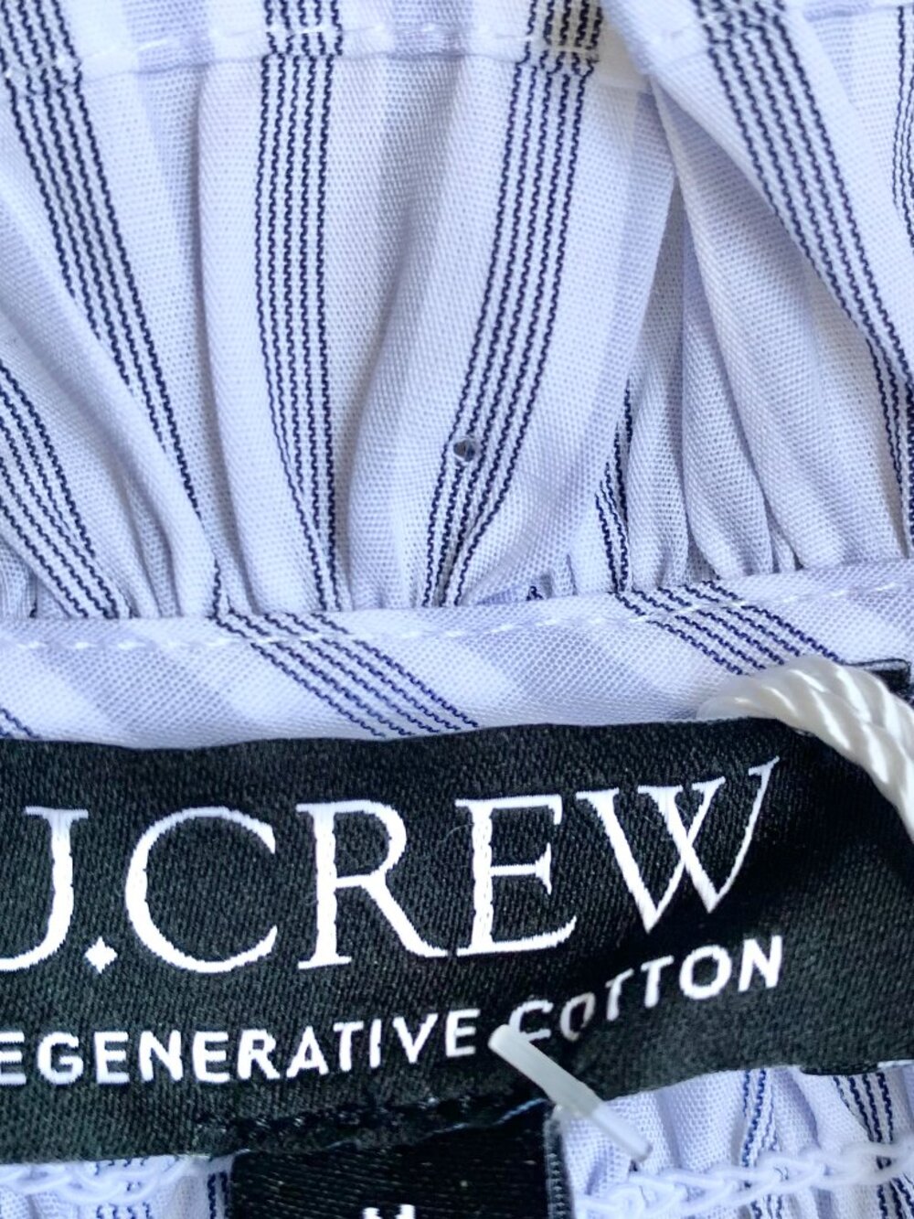 NWT J. Crew Smocked-Neck Striped Poplin Top, White/Blue, Medium - Picture 7 of 11